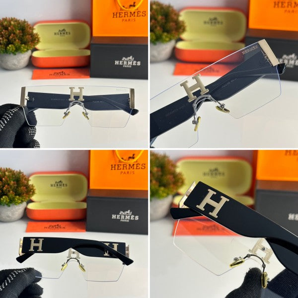 Hermess Gold Black Unisex Sunglasses