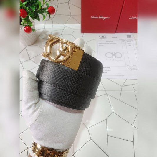 FERRAGAMO GOLDEN BLACK REVERSIBLE BELT
