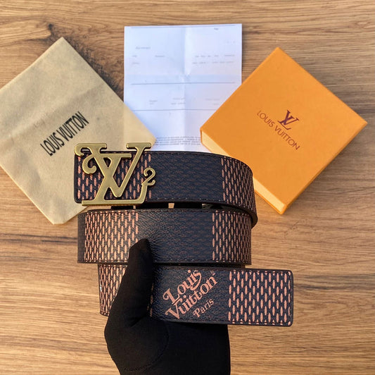 Luis Vuiitton Brown And Black Premium Belt For Men